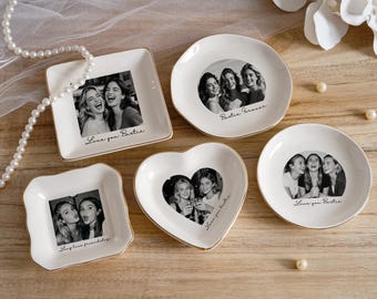 Bandeja personalizada para joyas con foto, bandeja para anillos de mejor amiga, bandeja para baratijas para mejor amiga, regalos para mejor amiga, propuesta para dama de honor