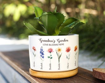 Personalized Birth Flower Pot, Grandmas Garden Gift for Grandma, Gifts for Mom, Birth Flower Mom Gifts from Daughter, Mother's Day Gifts