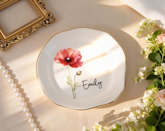 Personalized Birth Flower Trinket Dish, Watercolor Ring Jewelry dish, Bridesmaid Gift, Gift for Her