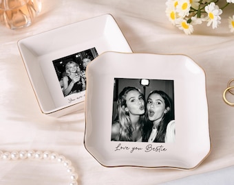 Personalized Bestie Photo Jewelry Dish, Ceramic Ring Dish, Trinket Tray for Best Friend, Bridesmaid Gifts