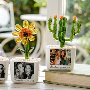 Personalized Bestie Photo Glass Flower Pot, Plant Cactus Ornament, Photo Gift for Best Friend, Bridesmaid Proposal, Birthday Gifts