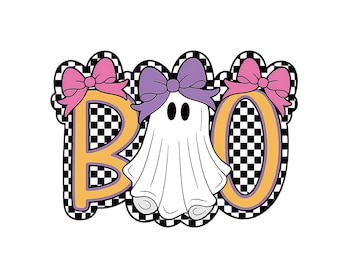 Fantasma Boo PNG, Fantasma de Halloween PNG, Fantasma con lazo coqueto PNG, Boo PNG, Sublimación de Halloween, Temporada espeluznante PNG, Diseño de camiseta de Halloween