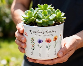 Personalized Birth Flower Pot, Grandmas Garden Gift for Grandma, Gifts for Mom, Birth Flower Mom Gifts from Daughter, Mother's Day Gifts