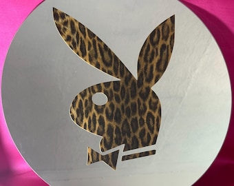 Large 38cm Playboy bunny Y2K Decor Mirror – Leopard Round Logo, 2000s McBling vibe