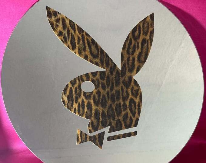 Large 38cm Playboy bunny Y2K Decor Mirror – Leopard Round Logo, 2000s McBling vibe
