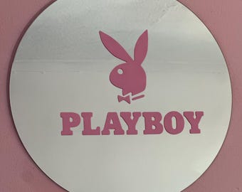 Playboy 38cm Y2K Decor logo Mirror – Pink Round , 2000s McBling , Retro Room