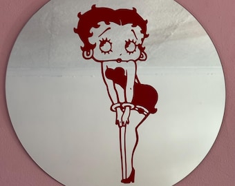 Betty Boop Graphic Mirror, Red Y2K Room Decor, 38cm Round Wall Art