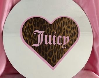 Y2K 38cm Juicy Logo leopard & Pink Mirror, McBling Baddie,  ,2000s Fashion,  , Girly Wall Decor
