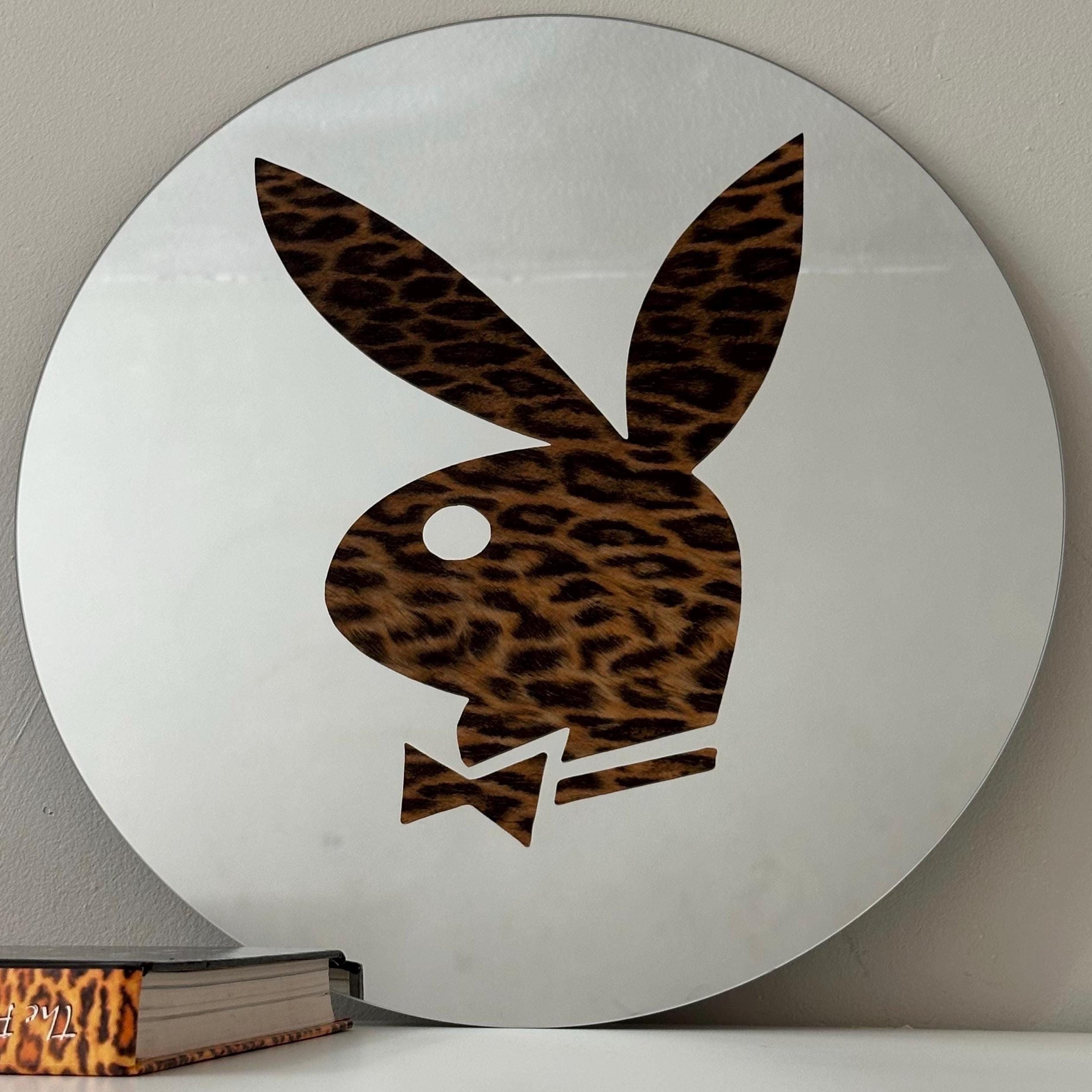 Large 38cm Playboy Bunny Y2K Decor Mirror – Leopard Round Logo