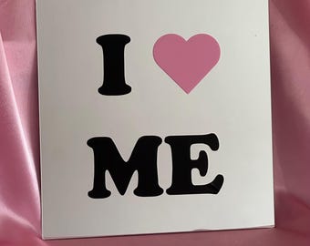 Y2K 'I Love Me' Mirror: Black & Pink McBling Decor