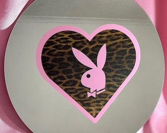 Playboy bunny 38cm Y2K Decor Mirror – Leopard Round pink Logo, 2000s McBling vibe