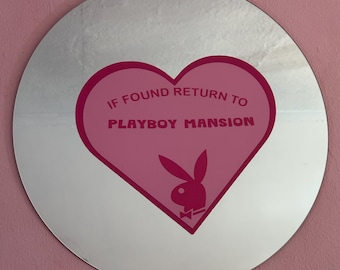 Large 38cm Playboy Y2K Decor logo Mirror – Pink Round , 2000s McBling , Retro Room