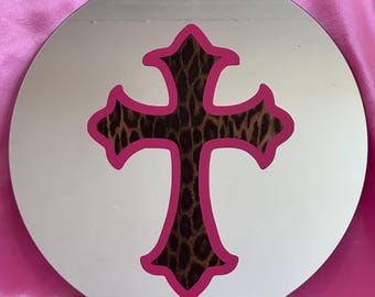 Leopard and pink Decor Cross Mirror Pink Graphic 38cm