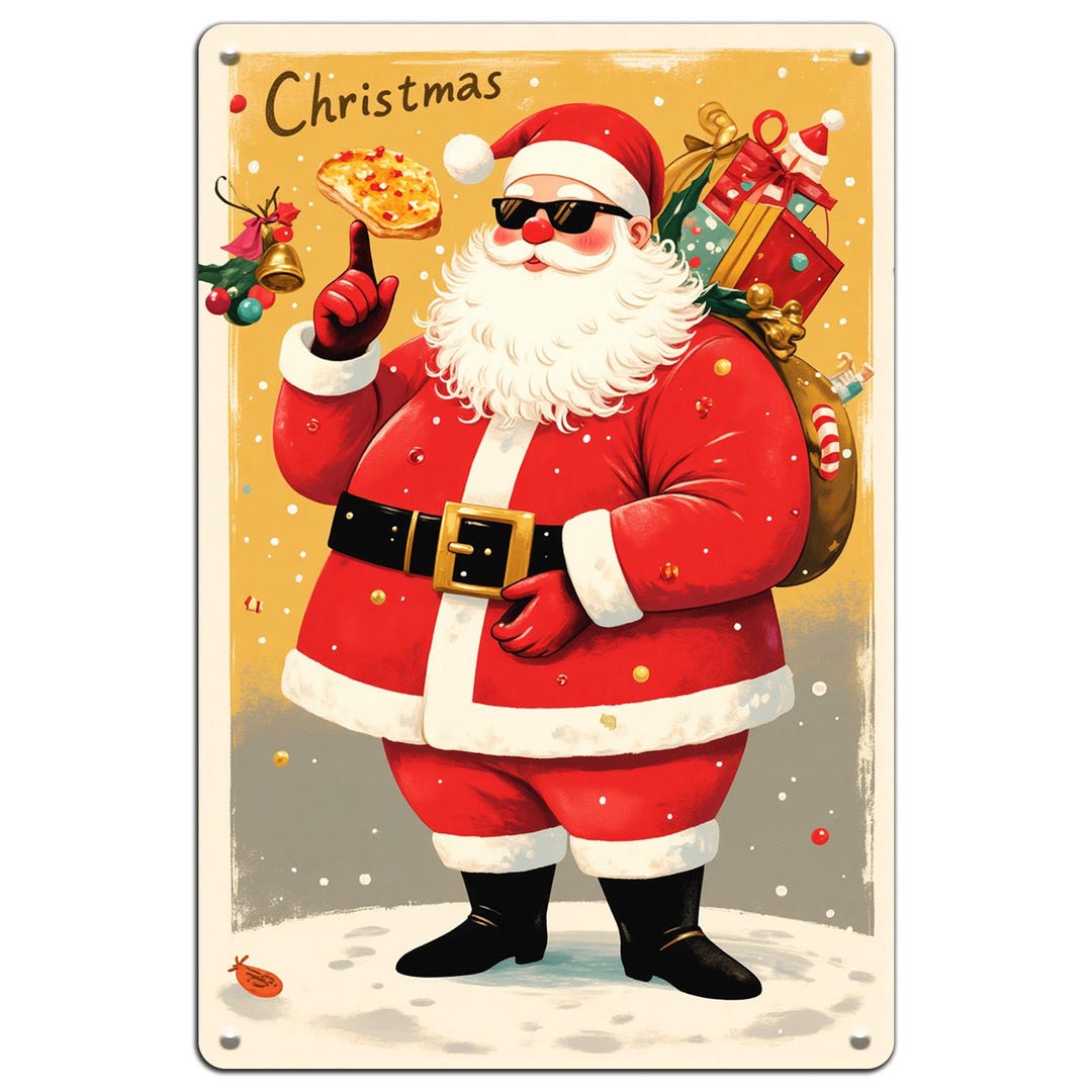 Funny Santa Pizza Metal Sign: Unique Christmas Holiday Decor - Etsy