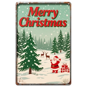 Vintage Santa Claus Metal Christmas Sign: Rustic Holiday Wall Art