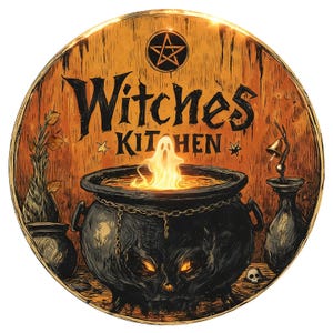 Witch Kitchen Metallschild: Hexenkessel & Geisterflamme Halloween Decor