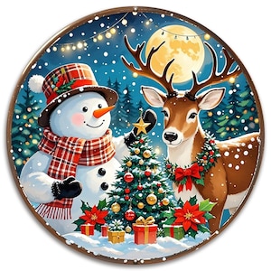 Vintage Christmas Metal Wall Art: Snowman & Deer Holiday Decor