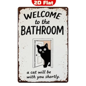 Funny Black Cat Bathroom Metal Sign: Vintage Toilet Humor Wall Decor