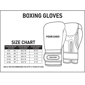 Sizechart for leather boxing gloves