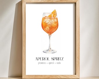 Przepis na Aperol Spritz | Minimalistyczna sztuka koktajlowa | Wystrój baru kuchennego (pobranie cyfrowe)