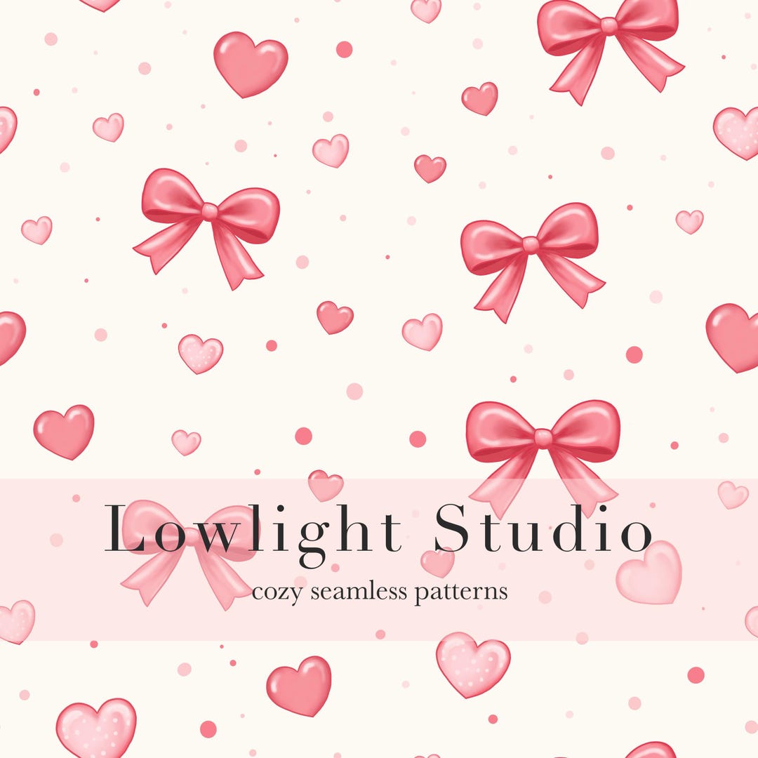 Pink Bow and Heart Seamless Pattern, Cute Valentine Digital Paper, Cozy ...