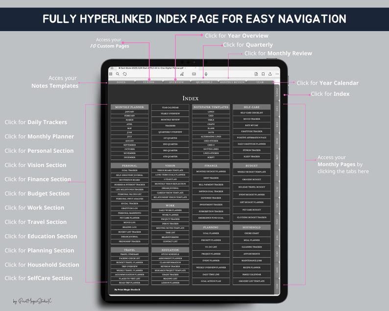 All-in-One Dark Mode Digital Planner (2026-2028), Goodnotes Template image 8