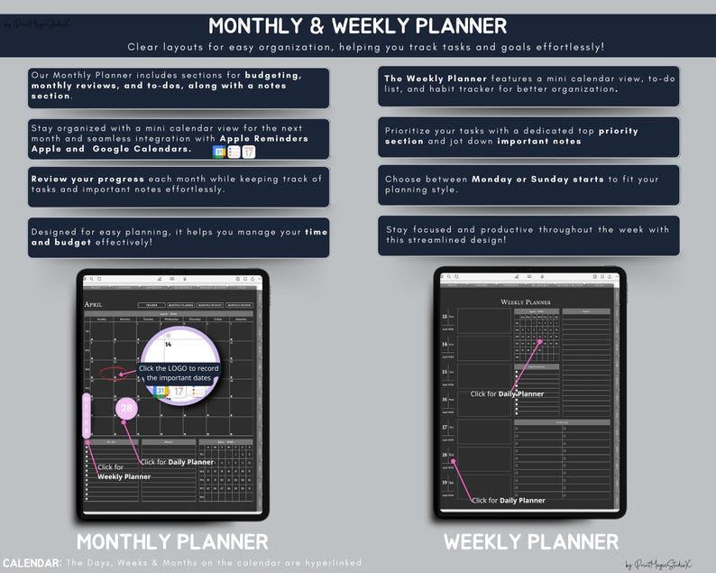 All-in-One Dark Mode Digital Planner (2026-2028), Goodnotes Template image 5