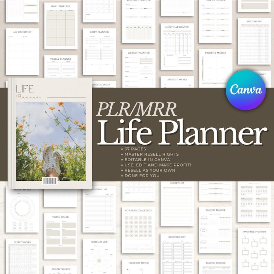 PLR MRR Life Planner Templates, Editable Resell Digital Products (canva ...