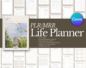 PLR MRR Lebensplaner-Vorlagen, bearbeitbare digitale Produkte weiterverkaufen (Canva)