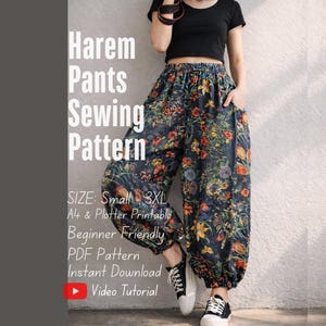 Patron de couture de sarouel, style sarouel bohème et yoga (PDF) sarouel femme, patron de sarouel S/M/L/XL/XXL/3XL