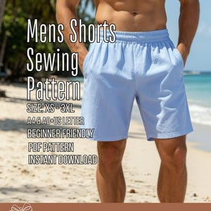 Mens Shorts Pattern: Beginner Friendly Casual Shorts Sewing Pattern, Elastic Waist Shorts, Mens Linen Shorts, Easy Summer Shorts