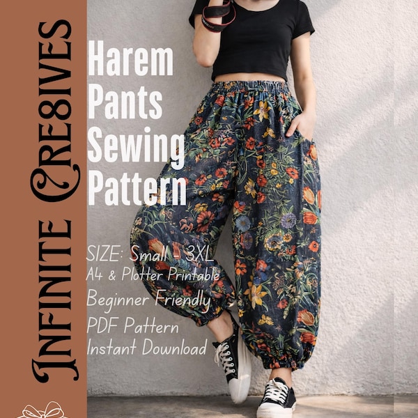 Harem Pants Sewing Pattern, Boho Yoga Sarouel Style (PDF) Harem Pants Women, Harem pants Pattern S / M / L / XL / XXL / 3XL