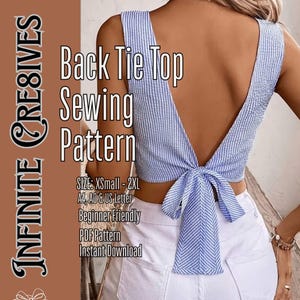Tie Back Top Sewing Pattern: Open back Womens Crop Top Pattern XS-3XL, Halter Top Pattern Digital PDF, Wrap Top Sewing Pattern, Cami Pattern
