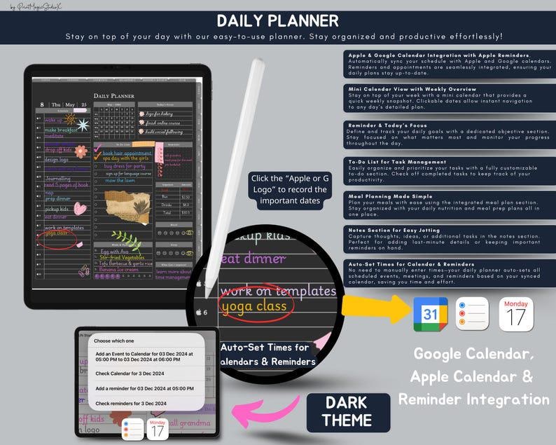 All-in-One Dark Mode Digital Planner (2026-2028), Goodnotes Template image 9