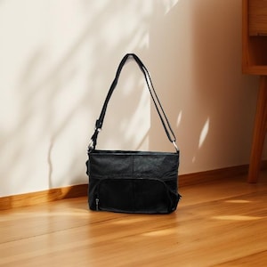 Genuine Leather 3 in 1 Cross body Shoulder Slim Purse w/ Organizer Medium Black