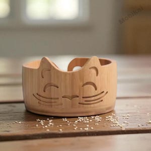Garnschale aus Holz in Katzenform | Handgefertigter Garnhalter für Stricker | Häkel-Aufbewahrungsschale | Wiederverwendbares Strickwerkzeug als Geschenk für Garnliebhaber