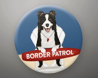 Border Collie Fridge Magnet or Button, Dog Birthday Party, Party Favors, Dog Pinback Buttons, Bulk Gifts, Collie Lover Gift, Beach Dog