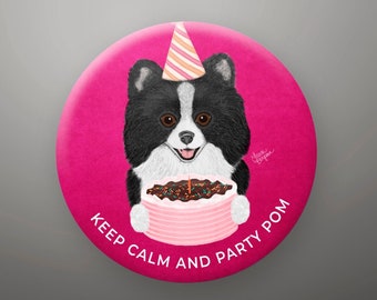 Pomeranian Fridge Magnet or Button, Dog Birthday Party, Party Favors, Dog Pinback Buttons, Bulk Gifts, Dog Lover Gift, Keep Calm