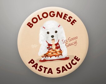 Bolognese Fridge Magnet or Button, Dog Birthday Party, Party Favors, Dog Pinback Buttons, Bulk Gifts, Dog Lover Gift