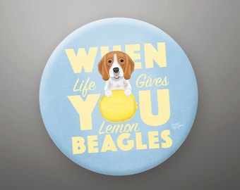 Beagle Fridge Magnet or Button, Dog Birthday Party, Party Favors, Dog Pinback Buttons, Bulk Gifts, Lemon Beagle Gift,