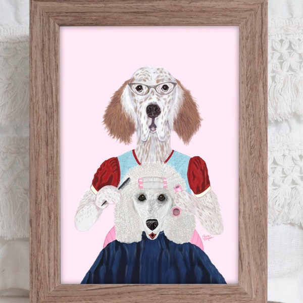 English Setter Art Print, Hairstylist Gift, Salon Decor, Funny Dog wall decor, by Laura Bergsma