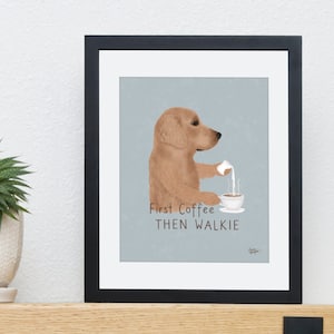 Red Golden Retriever Art Print, dog art, coffee poster, kitchen decor, humorous saying, personalize, gifts, funny, cafe decor, Laura Bergsma