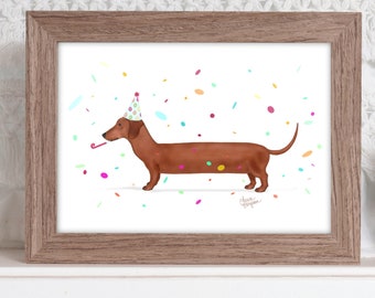 Dachshund Art Print, Doxie Gift, Funny Dog Wall Art, Party Animal, Weiner Dog, by Laura Bergsma