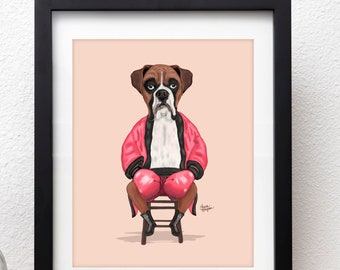 Boxer Dog Print, Funny Fawn Boxer Gifts, Boxing Art, Gym Decor, by Laura Bergsma