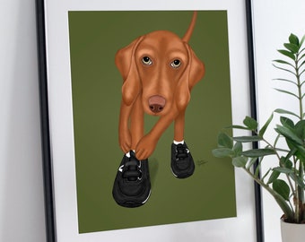 Vizsla Art Print, runner gifts, dog lover, funny, by Laura Bergsma