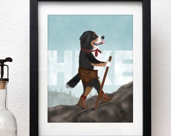 Bernese Mountain Print, Hiking gifts, Cabin Decor, Funny dog art, by Laura Bergsma