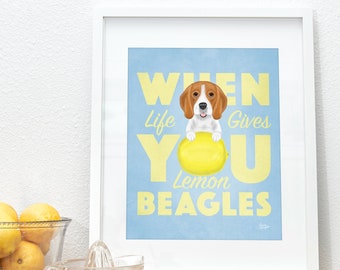 Lemon Beagle Art Print, Beagle dog gift, Funny Kitchen Decor, by Laura Bergsma