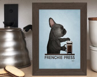 French Bulldog Art Print, frenchie kitchen decor, Frenchie Gifts, Black French Bulldog, frenchie coffee art, by Laura Bergsma