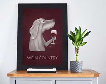 Weimaraner Art Print, Weim Gifts, Dog Wine Decor, Funny dog kitchen artwork, by Laura Bergsma