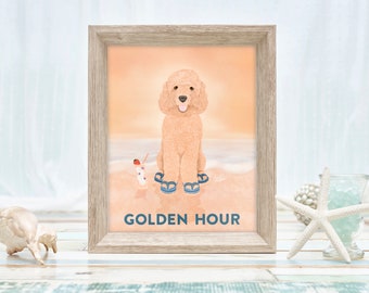 Doodle Art Print, Golden Doodle gifts, Doodle Dog Beach House Art, by Laura Bergsma